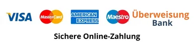 Sichere Online-Zahlung - Visa, Mastercard, American Express, Maestro, Überweisung Bank